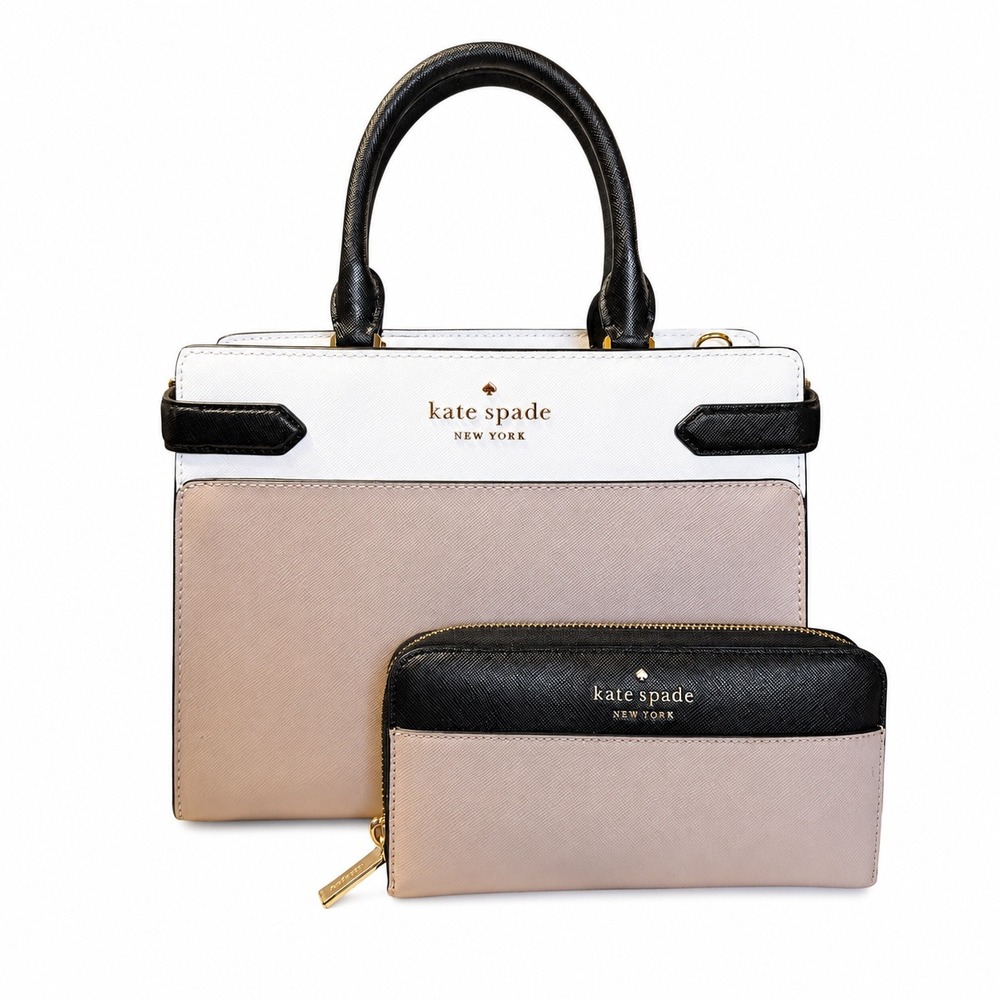 Kate Spade New York Saffiano Leather Colorblock Satchel and Wallet Set Tri-Tone